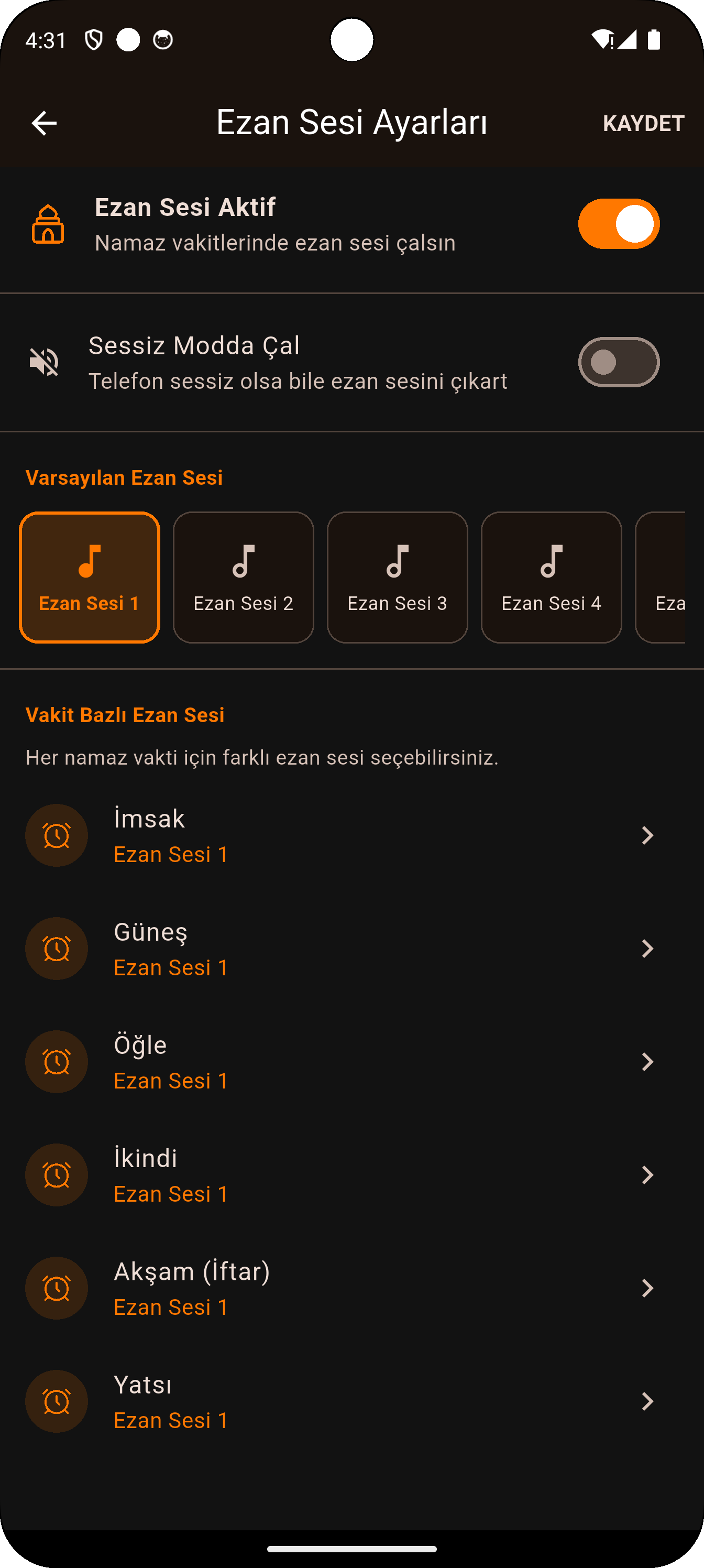 Ezan Sesi ve Bildirim Ayarları