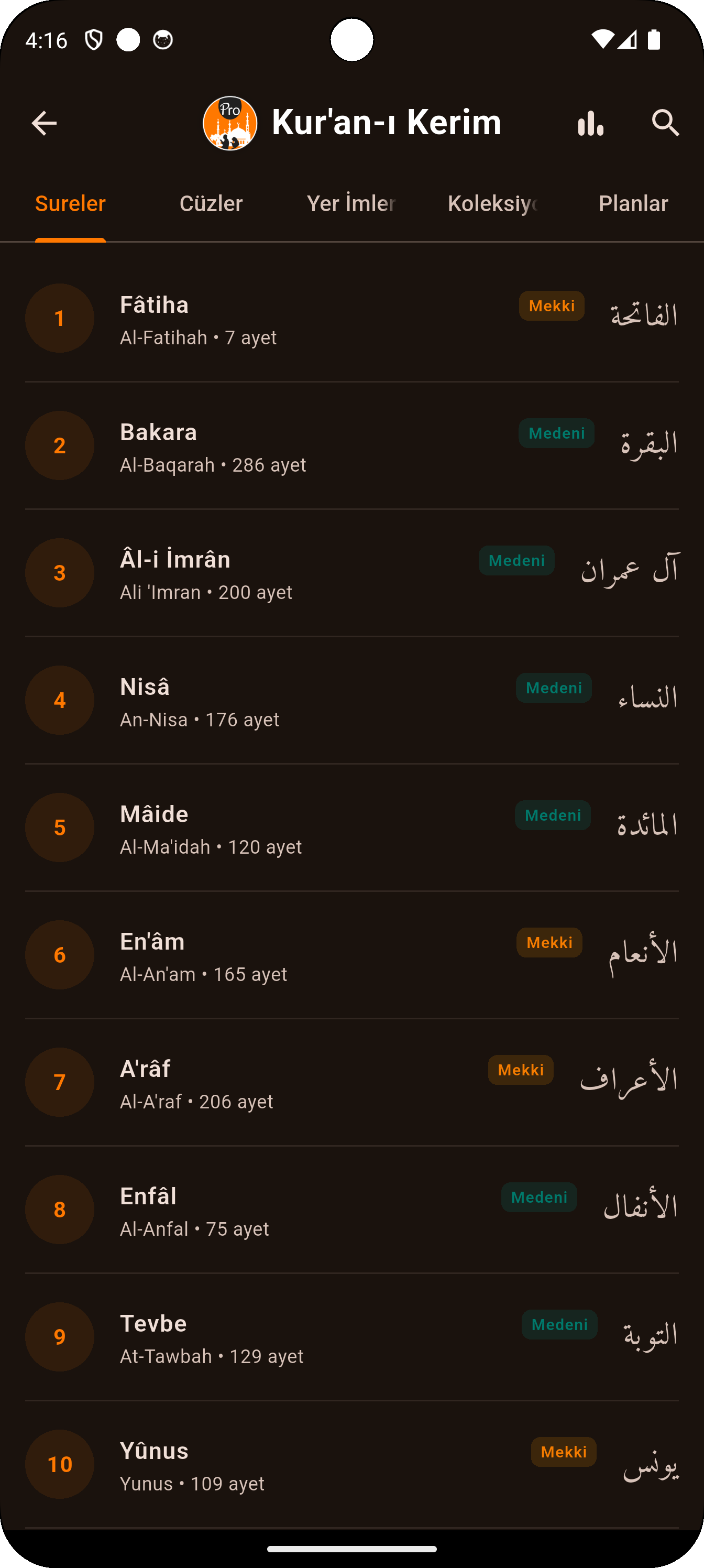 Kur'an Okuma Ayarları