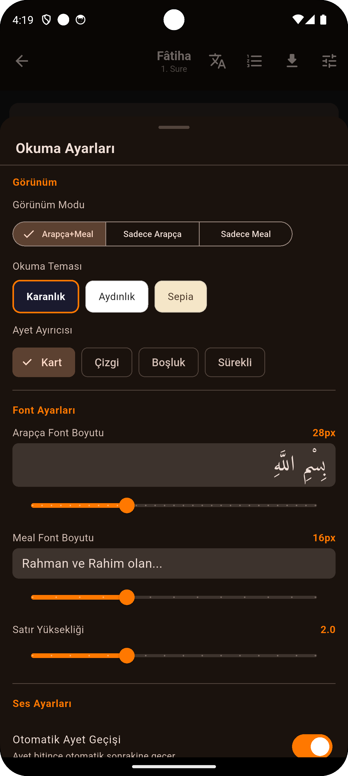 Kur'an Okuma Ayarları